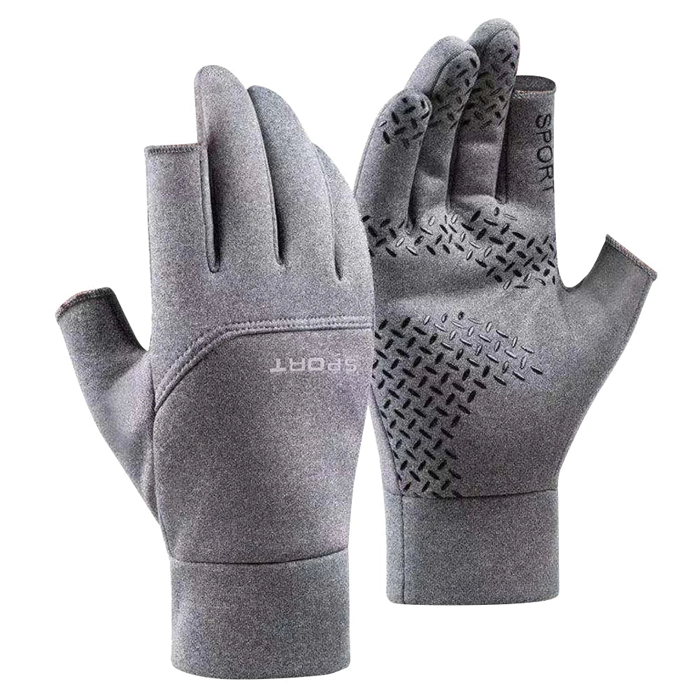 2-Fingerless Winter Cycling Gloves Touch Screen Outdoor Anti-Slip Gloves Windproof Motorcycle Cold Gloves for Men Women