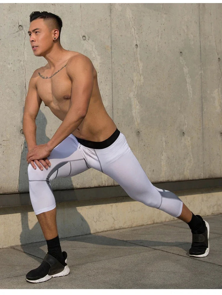 Men's Sports 3/4 Cropped Pants Gym Running Leggings Male Joggings Elastic Compressions Sweatpant Football Basketball Trousers